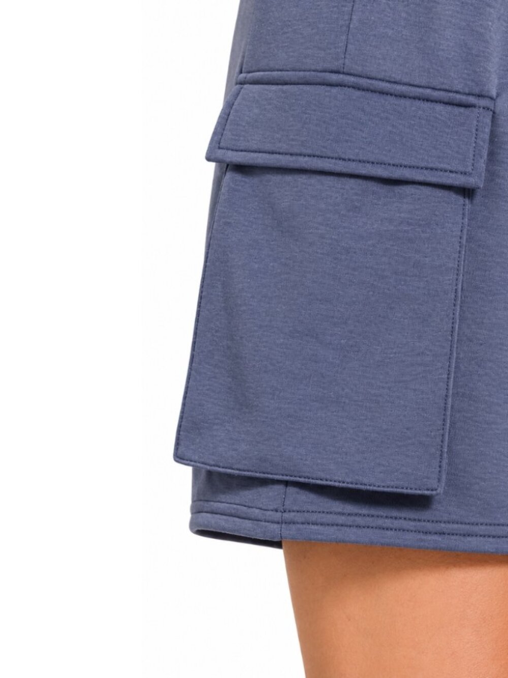 Zenana Scuba Cargo Shorts Blue Gray Drawstring High Rise Thigh Pockets S L - Picture 3 of 3